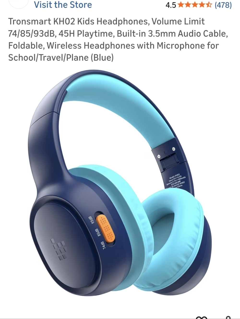 Tronsmart Kids Wireless Headphones in Navy & Light Blue